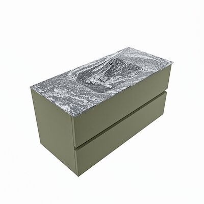 MONDIAZ VICA-DLUX 100cm badmeubel onderkast Army 2 lades. Inbouw wastafel CLOUD midden 1 kraangat, kleur Lava, en spiegel model SPOT