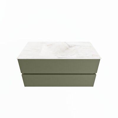 MONDIAZ VICA-DLUX 100cm badmeubel onderkast Army 2 lades. Inbouw wastafel CLOUD midden 1 kraangat, kleur Ostra.