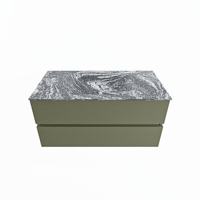 MONDIAZ VICA-DLUX 100cm badmeubel onderkast Army 2 lades. Inbouw wastafel CLOUD midden zonder kraangat, kleur Lava.