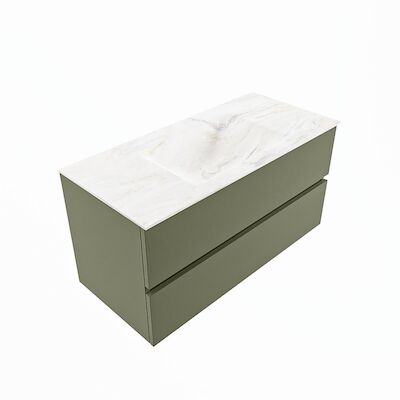 MONDIAZ VICA-DLUX 100cm badmeubel onderkast Army 2 lades. Inbouw wastafel CLOUD midden zonder kraangat, kleur Ostra, en spiegel model SPOT