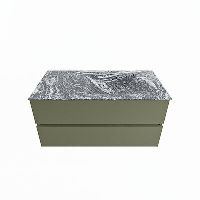 MONDIAZ VICA-DLUX 100cm badmeubel onderkast Army 2 lades. Inbouw wastafel CLOUD rechts 1 kraangat, kleur Lava.