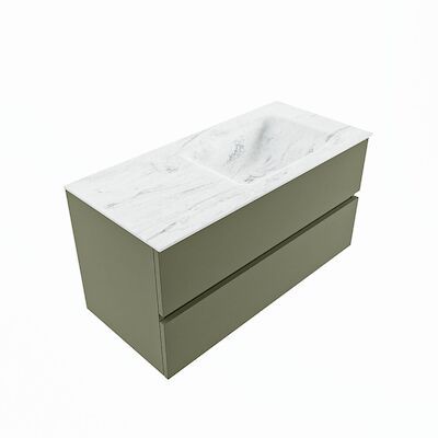 MONDIAZ VICA-DLUX 100cm badmeubel onderkast Army 2 lades. Inbouw wastafel CLOUD rechts 1 kraangat, kleur Opalo, en spiegel model SPOT