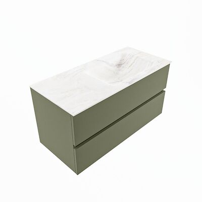 MONDIAZ VICA-DLUX 100cm badmeubel onderkast Army 2 lades. Inbouw wastafel CLOUD rechts 1 kraangat, kleur Ostra, en spiegel model SPOT