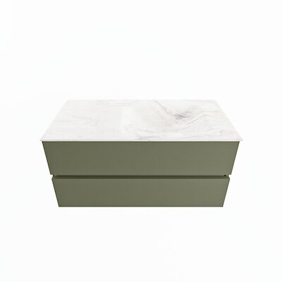 MONDIAZ VICA-DLUX 100cm badmeubel onderkast Army 2 lades. Inbouw wastafel CLOUD rechts zonder kraangat, kleur Ostra.