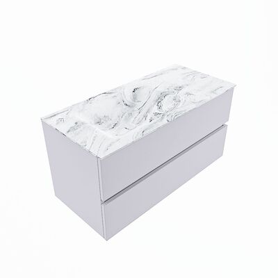 MONDIAZ VICA-DLUX 100cm badmeubel onderkast Cale 2 lades. Inbouw wastafel CLOUD links zonder kraangat, kleur Glace, en spiegel model SPOT
