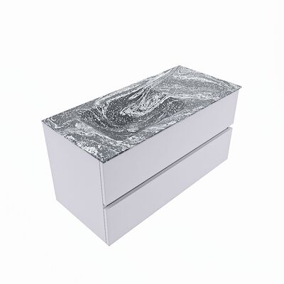 MONDIAZ VICA-DLUX 100cm badmeubel onderkast Cale 2 lades. Inbouw wastafel CLOUD links zonder kraangat, kleur Lava, en spiegel model SPOT