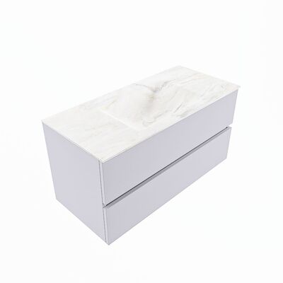 MONDIAZ VICA-DLUX 100cm badmeubel onderkast Cale 2 lades. Inbouw wastafel CLOUD midden zonder kraangat, kleur Ostra, en spiegel model SPOT