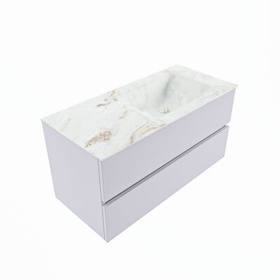 MONDIAZ VICA-DLUX 100cm badmeubel onderkast Cale 2 lades. Inbouw wastafel CLOUD rechts zonder kraangat, kleur Frappe, en spiegel model SPOT