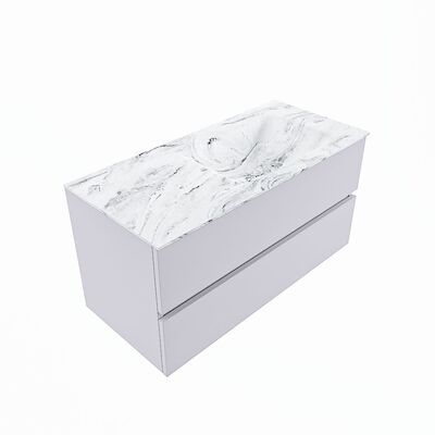 MONDIAZ VICA-DLUX 100cm badmeubel onderkast Cale 2 lades. Inbouw wastafel CLOUD rechts zonder kraangat, kleur Glace, en spiegel model SPOT