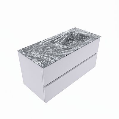 MONDIAZ VICA-DLUX 100cm badmeubel onderkast Cale 2 lades. Inbouw wastafel CLOUD rechts zonder kraangat, kleur Lava, en spiegel model SPOT