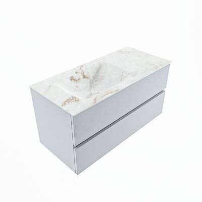 MONDIAZ VICA-DLUX 100cm badmeubel onderkast Clay 2 lades. Inbouw wastafel CLOUD links 1 kraangat, kleur Frappe, en spiegel model SPOT
