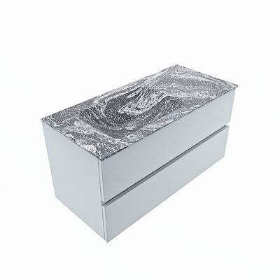 MONDIAZ VICA-DLUX 100cm badmeubel onderkast Clay 2 lades. Inbouw wastafel CLOUD links 1 kraangat, kleur Lava, en spiegel model SPOT