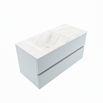 MONDIAZ VICA-DLUX 100cm badmeubel onderkast Clay 2 lades. Inbouw wastafel CLOUD links 1 kraangat, kleur Ostra, en spiegel model SPOT