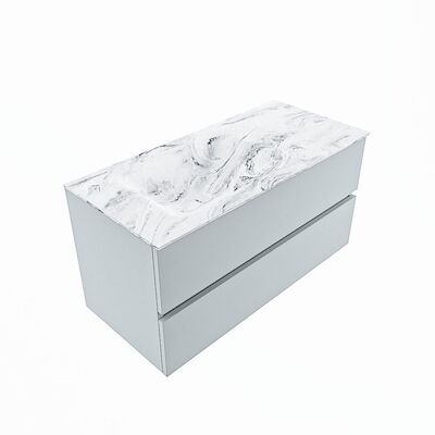MONDIAZ VICA-DLUX 100cm badmeubel onderkast Clay 2 lades. Inbouw wastafel CLOUD links zonder kraangat, kleur Glace, en spiegel model SPOT
