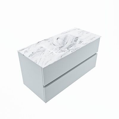 MONDIAZ VICA-DLUX 100cm badmeubel onderkast Clay 2 lades. Inbouw wastafel CLOUD midden 1 kraangat, kleur Glace, en spiegel model SPOT