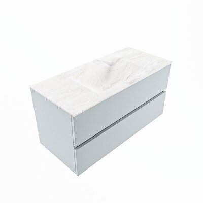 MONDIAZ VICA-DLUX 100cm badmeubel onderkast Clay 2 lades. Inbouw wastafel CLOUD midden 1 kraangat, kleur Ostra, en spiegel model SPOT