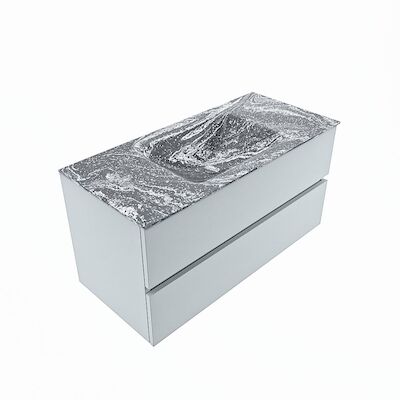 MONDIAZ VICA-DLUX 100cm badmeubel onderkast Clay 2 lades. Inbouw wastafel CLOUD midden zonder kraangat, kleur Lava, en spiegel model SPOT