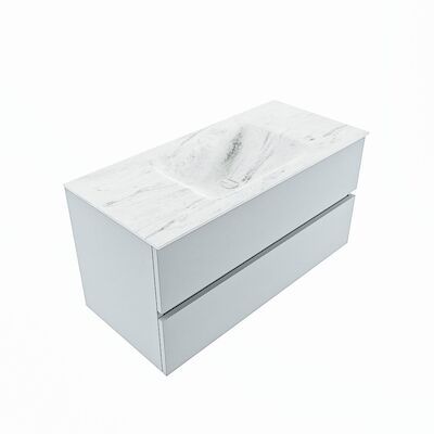 MONDIAZ VICA-DLUX 100cm badmeubel onderkast Clay 2 lades. Inbouw wastafel CLOUD midden zonder kraangat, kleur Opalo, en spiegel model SPOT