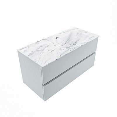 MONDIAZ VICA-DLUX 100cm badmeubel onderkast Clay 2 lades. Inbouw wastafel CLOUD rechts 1 kraangat, kleur Glace, en spiegel model SPOT