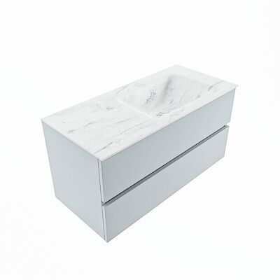 MONDIAZ VICA-DLUX 100cm badmeubel onderkast Clay 2 lades. Inbouw wastafel CLOUD rechts 1 kraangat, kleur Opalo, en spiegel model SPOT