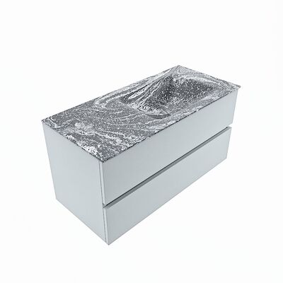 MONDIAZ VICA-DLUX 100cm badmeubel onderkast Clay 2 lades. Inbouw wastafel CLOUD rechts zonder kraangat, kleur Lava, en spiegel model SPOT