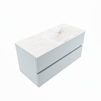 MONDIAZ VICA-DLUX 100cm badmeubel onderkast Clay 2 lades. Inbouw wastafel CLOUD rechts zonder kraangat, kleur Ostra, en spiegel model SPOT
