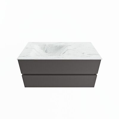 MONDIAZ VICA-DLUX 100cm badmeubel onderkast Dark grey 2 lades. Inbouw wastafel CLOUD links 1 kraangat, kleur Opalo.