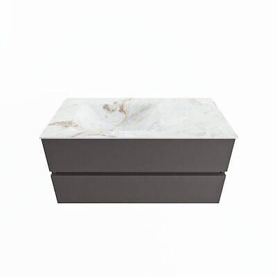 MONDIAZ VICA-DLUX 100cm badmeubel onderkast Dark grey 2 lades. Inbouw wastafel CLOUD links zonder kraangat, kleur Frappe.