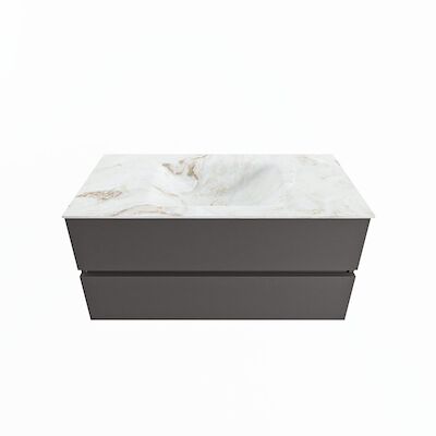 MONDIAZ VICA-DLUX 100cm badmeubel onderkast Dark grey 2 lades. Inbouw wastafel CLOUD midden 1 kraangat, kleur Frappe.