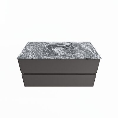MONDIAZ VICA-DLUX 100cm badmeubel onderkast Dark grey 2 lades. Inbouw wastafel CLOUD midden zonder kraangat, kleur Lava.