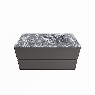 MONDIAZ VICA-DLUX 100cm badmeubel onderkast Dark grey 2 lades. Inbouw wastafel CLOUD rechts 1 kraangat, kleur Lava.