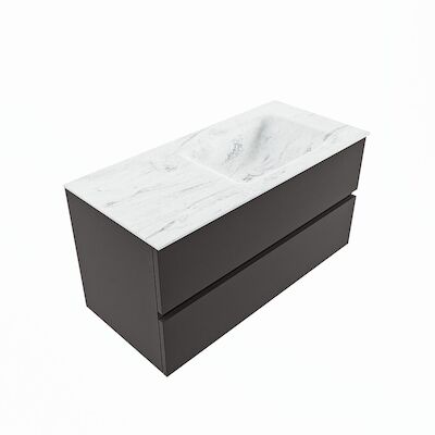 MONDIAZ VICA-DLUX 100cm badmeubel onderkast Dark grey 2 lades. Inbouw wastafel CLOUD rechts 1 kraangat, kleur Opalo, en spiegel model SPOT