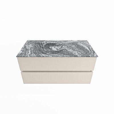 MONDIAZ VICA-DLUX 100cm badmeubel onderkast Linen 2 lades. Inbouw wastafel CLOUD links zonder kraangat, kleur Lava.