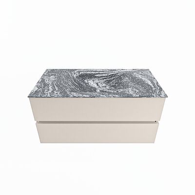 MONDIAZ VICA-DLUX 100cm badmeubel onderkast Linen 2 lades. Inbouw wastafel CLOUD midden 1 kraangat, kleur Lava.