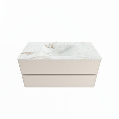 MONDIAZ VICA-DLUX 100cm badmeubel onderkast Linen 2 lades. Inbouw wastafel CLOUD midden zonder kraangat, kleur Frappe.