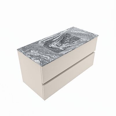 MONDIAZ VICA-DLUX 100cm badmeubel onderkast Linen 2 lades. Inbouw wastafel CLOUD midden zonder kraangat, kleur Lava, en spiegel model SPOT
