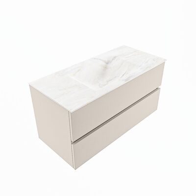 MONDIAZ VICA-DLUX 100cm badmeubel onderkast Linen 2 lades. Inbouw wastafel CLOUD midden zonder kraangat, kleur Ostra, en spiegel model SPOT