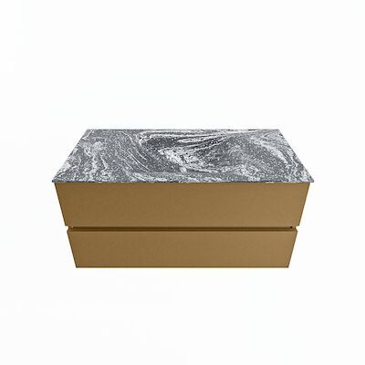 MONDIAZ VICA-DLUX 100cm badmeubel onderkast Oro 2 lades. Inbouw wastafel CLOUD midden 1 kraangat, kleur Lava.