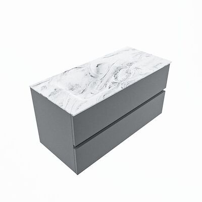 MONDIAZ VICA-DLUX 100cm badmeubel onderkast Plata 2 lades. Inbouw wastafel CLOUD links 1 kraangat, kleur Glace, en spiegel model SPOT