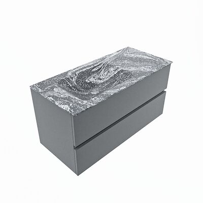 MONDIAZ VICA-DLUX 100cm badmeubel onderkast Plata 2 lades. Inbouw wastafel CLOUD links 1 kraangat, kleur Lava, en spiegel model SPOT