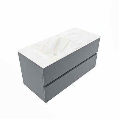 MONDIAZ VICA-DLUX 100cm badmeubel onderkast Plata 2 lades. Inbouw wastafel CLOUD links 1 kraangat, kleur Ostra, en spiegel model SPOT