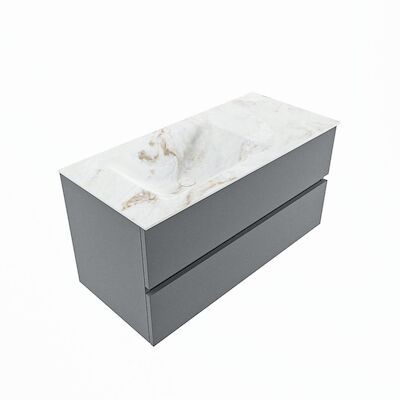 MONDIAZ VICA-DLUX 100cm badmeubel onderkast Plata 2 lades. Inbouw wastafel CLOUD links zonder kraangat, kleur Frappe, en spiegel model SPOT