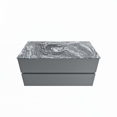 MONDIAZ VICA-DLUX 100cm badmeubel onderkast Plata 2 lades. Inbouw wastafel CLOUD links zonder kraangat, kleur Lava.