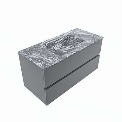 MONDIAZ VICA-DLUX 100cm badmeubel onderkast Plata 2 lades. Inbouw wastafel CLOUD midden 1 kraangat, kleur Lava, en spiegel model SPOT