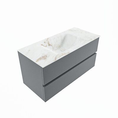 MONDIAZ VICA-DLUX 100cm badmeubel onderkast Plata 2 lades. Inbouw wastafel CLOUD midden zonder kraangat, kleur Frappe, en spiegel model SPOT