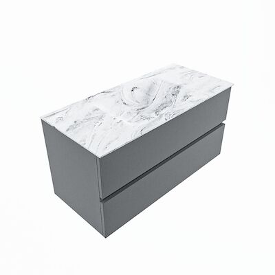 MONDIAZ VICA-DLUX 100cm badmeubel onderkast Plata 2 lades. Inbouw wastafel CLOUD midden zonder kraangat, kleur Glace, en spiegel model SPOT