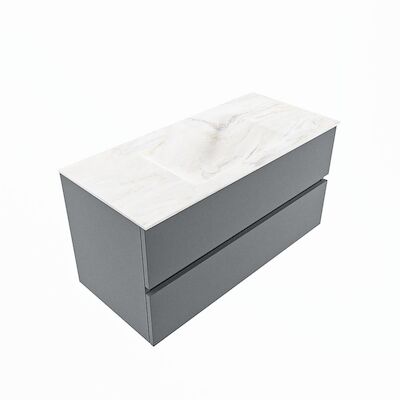 MONDIAZ VICA-DLUX 100cm badmeubel onderkast Plata 2 lades. Inbouw wastafel CLOUD midden zonder kraangat, kleur Ostra, en spiegel model SPOT