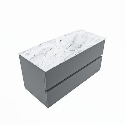MONDIAZ VICA-DLUX 100cm badmeubel onderkast Plata 2 lades. Inbouw wastafel CLOUD rechts 1 kraangat, kleur Glace, en spiegel model SPOT