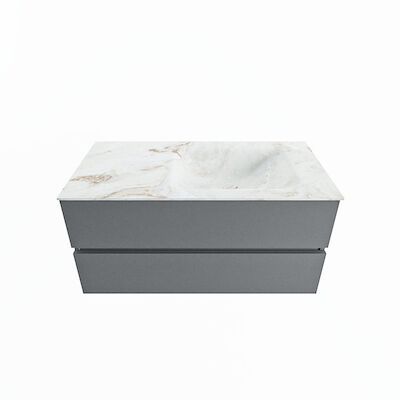 MONDIAZ VICA-DLUX 100cm badmeubel onderkast Plata 2 lades. Inbouw wastafel CLOUD rechts zonder kraangat, kleur Frappe.