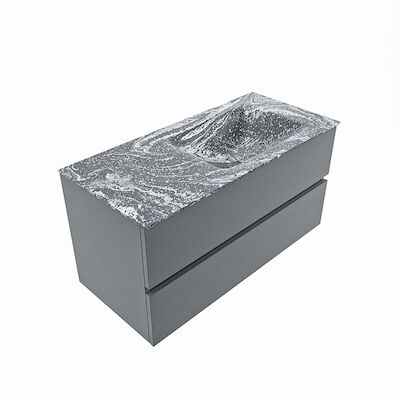 MONDIAZ VICA-DLUX 100cm badmeubel onderkast Plata 2 lades. Inbouw wastafel CLOUD rechts zonder kraangat, kleur Lava, en spiegel model SPOT